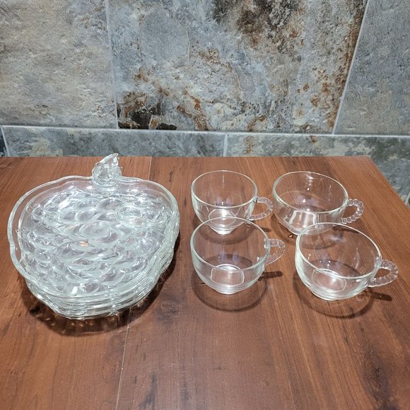 VTG Clear Glassware Snack Set 4 Four Plates Cups - Picture 4 of 16
